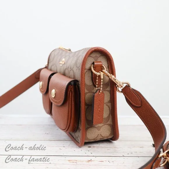NWT Coach C5675 Pennie Crossbody With Coin Case In Signature Canvas Khaki - Picture 7 of 15